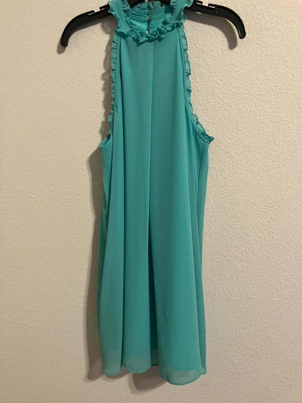 BCBGeneration Ruffled Sleeveless Dress in Aqua Teal